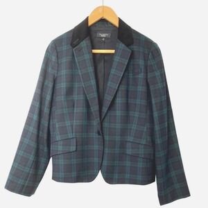 Talbots Black Watch Tartan Plaid Blazer Velvet Collar Size 14